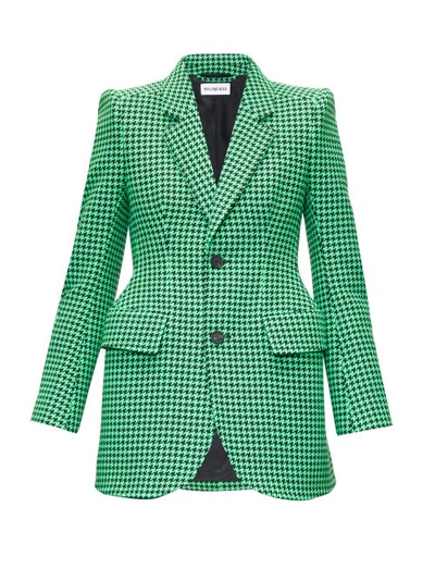 Balenciaga Structured Hourglass Jacket In Houndsthooth Felt In Green