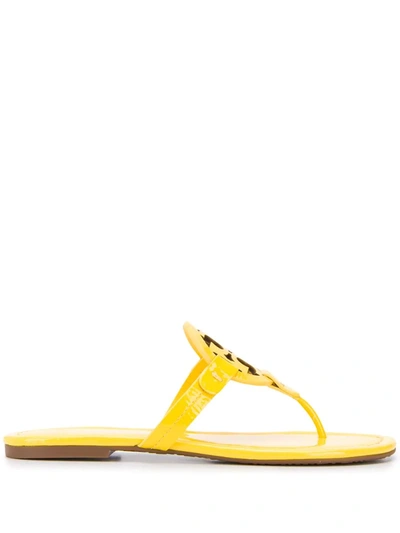 Tory Burch Logo Plaque Sandals In Yellow