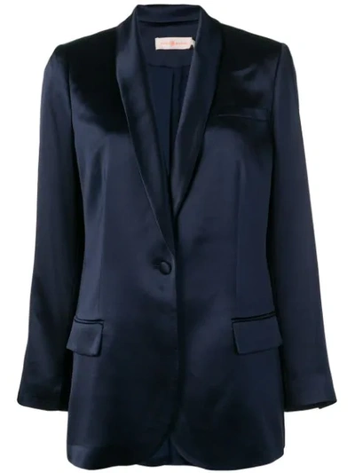 Tory Burch Satin One-button Blazer In Tory Navy