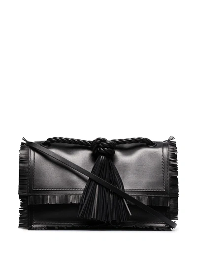 Valentino Garavani Black Leather Fringed Clutch Bag