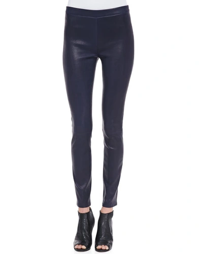 J Brand Edita Leather Pull-on Leggings, Black Amethyst