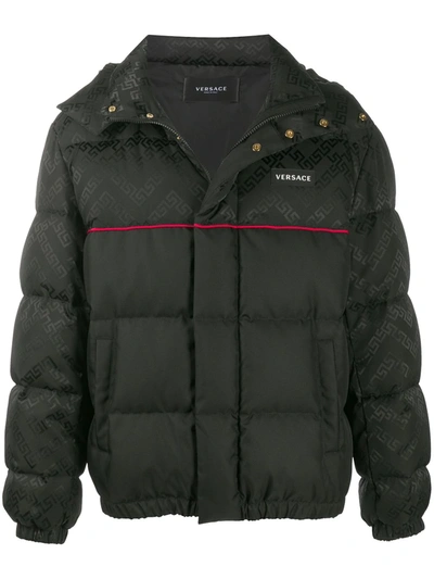 Versace Greca Argyle Accent Padded Jacket In Nero