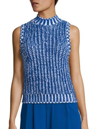 Alice And Olivia Tomi Sleeveless Textured Two-toned Sweater In Cobalt