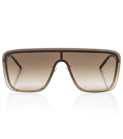 Saint Laurent Mask Shield Mirrored Sunglasses In Gold-gold-brown