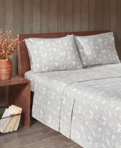 Woolrich Cotton Flannel 4-piece California King Sheet Set Bedding In Grey Moose