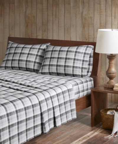 Woolrich Cotton Flannel 4-piece California King Sheet Set Bedding In Grey Plaid