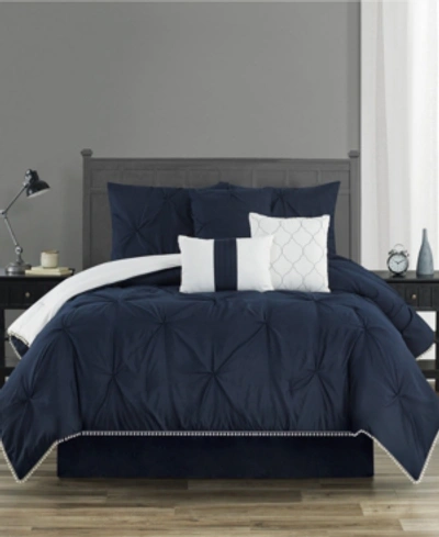 Sanders Pom-pom Cal King 7 Piece Comforter Set Bedding In Navy