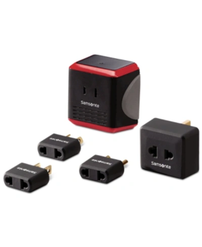 Samsonite 5-pc. Travel Converter/adapter Kit With Pouch In Black/red