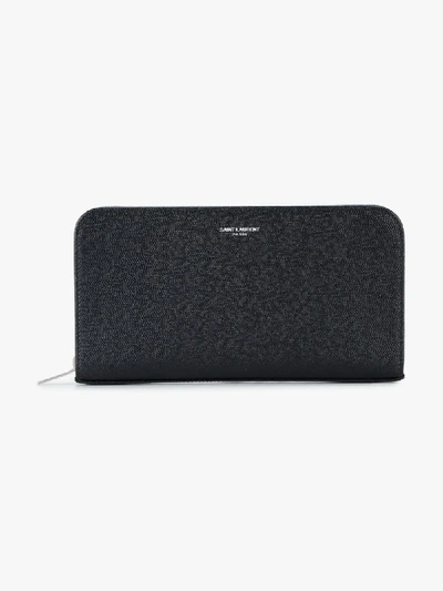 Saint Laurent Zip Around Logo Printed Wallet In Black