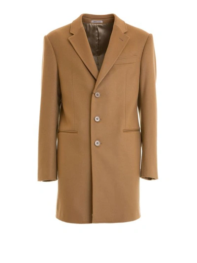 Armani Collezioni T Line Wool And Cashmere Short Coat In Beige In Brown