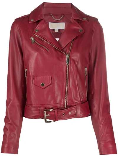 Michael Michael Kors Leather Biker Jacket In Maroon