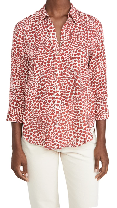 L Agence Ryan Heart Print Blouse In Antique White/ Earth Red Amour