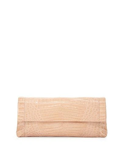 Nancy Gonzalez Simple Flap Crocodile Clutch Bag In Nude