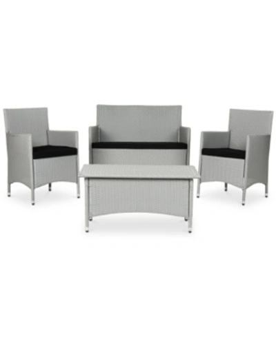 Safavieh Chrystie Outdoor 4-pc. Seating Set (1 Loveseat, 2 Chairs & 1 Coffee Table) In Grey