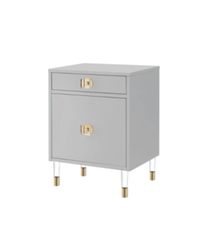 Nicole Miller Araceli Single Drawer With Storage Compartment High Gloss Nightstand In Gray