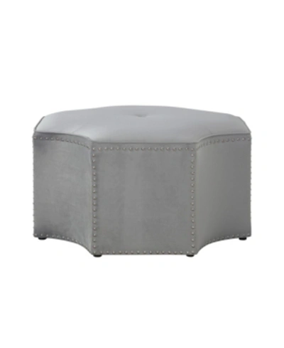 Nicole Miller Fiorella Upholstered Octagon Cocktail Ottoman With Nailhead Trim In Gray