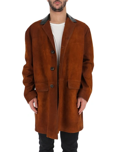 Prada Contrasting Collar Coat In Brown