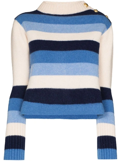 Wales Bonner Striped Buttoned Wool Sweater In Blue
