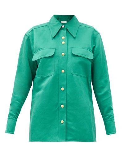 Wales Bonner Capleton Patch-pocket Linen-blend Poplin Shirt In Emerald