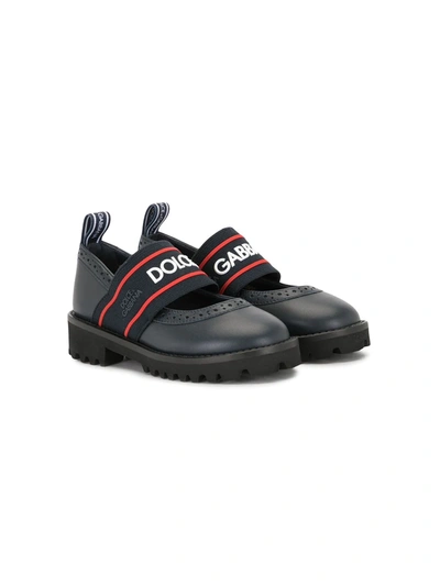 Dolce & Gabbana Kids' Mary Jane Branded-elastic Ballerina Shoes In Navy