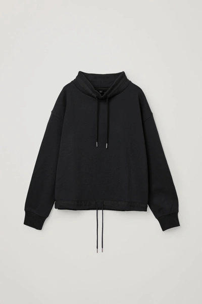 Cos Drawstring Organic Cotton Sweatshirt In Black