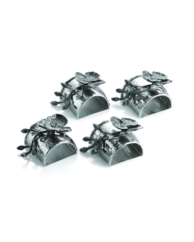 Michael Aram White Orchid Set Of 4 Napkin Rings In Silver