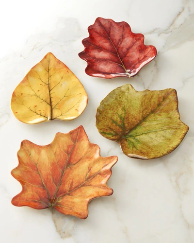 Juliska Forest Walk 4-piece Leaf Cocktail Plate Set In Café Au Lait