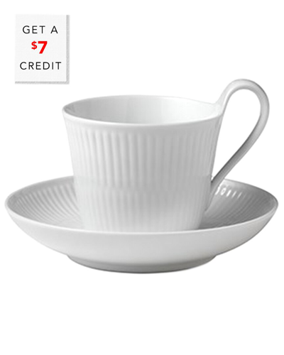 Royal Copenhagen White Fluted Half Lace High Handle Cup & Saucer With $8 Credit In Nocolor