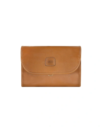 Bric's Life Pelle Leather Tri-fold Toiletry Kit In Cognac