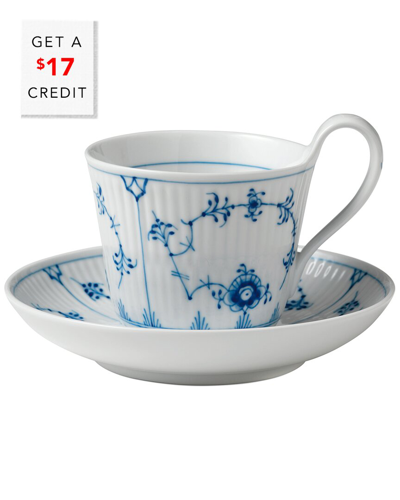Royal Copenhagen Blue Fluted Plain High Handle Tea Cup & Saucer In Nocolor