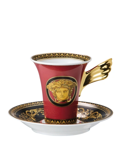 Versace Medusa High Tea Cup & Saucer In Red