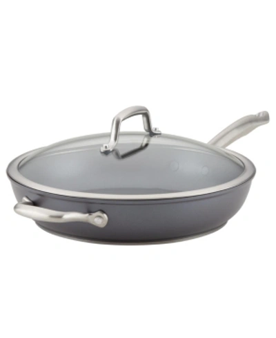 Anolon Accolade Hard-anodized Nonstick Deep 12 Frying Pan With Lid And Helper Handle, Moonstone In Gray