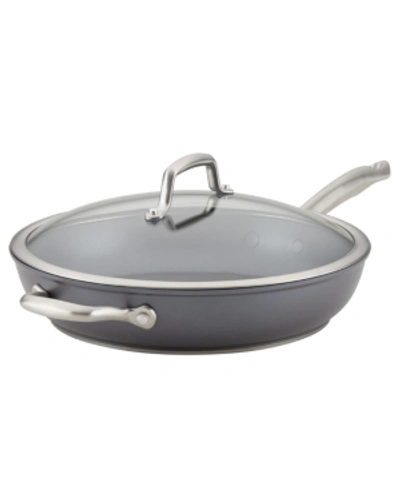 Anolon Accolade Hard-anodized Nonstick Deep 12 Frying Pan With Lid And Helper Handle, Moonstone In Grey