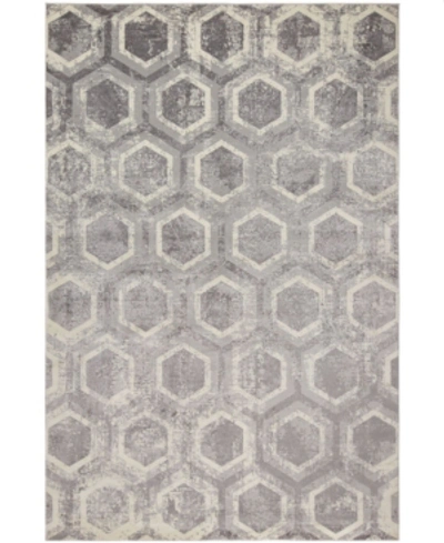 Sunbrella Closeout! Modern Sm-03 Gray/navy 4' X 6' Area Rug In Silver