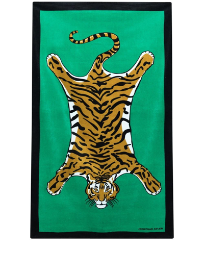 Jonathan Adler Green Tiger Print Cotton Beach Towel