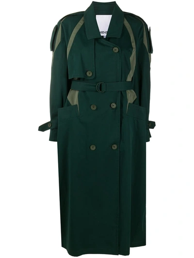 Kenzo Bi-colour Belted Trench Coat In Pine