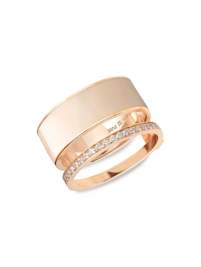 Repossi Women's Berbere Chromatic 18k Rose Gold, Nude Lacquer & Diamond Pavé 2-row Ring In Pink Gold