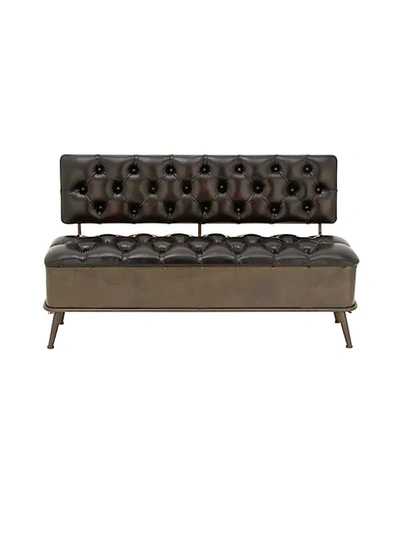 Uma Industrial Iron, Wood, And Faux Leather Upholstered Storage Bench In Brown