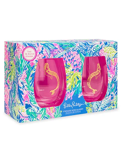 Lilly Pulitzer Mermaids Cove 2-piece Stemless Wine Glass Set