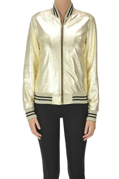 Dondup Metallic Effect Leather Bomber Jacket In Gold