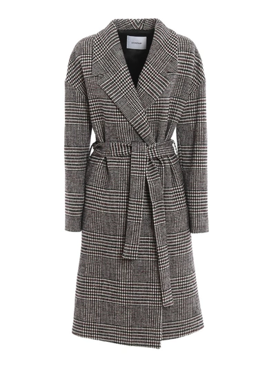 Dondup Prince Of Wales Print Double-brested Coat In Black