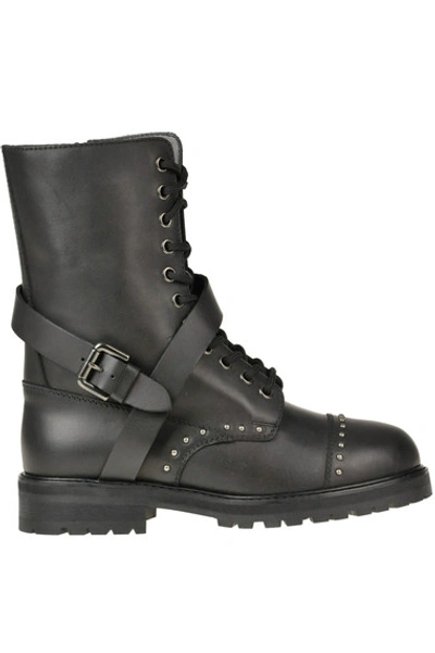 Semicouture Studded Leather Combat Boots In Black
