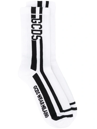 Gcds Stripe-logo Socks In White