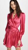 Zimmermann Gathered-cuff Silk-satin Wrap Dress In Magenta