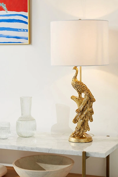 Anthropologie Pavo Peacock Table Lamp In Gold