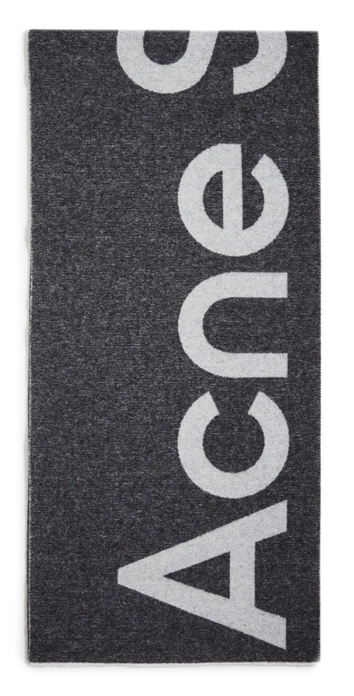 Acne Studios Toronty Logo-print Wool-blend Scarf In Black