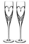 Waterford True Love Set Of 2 Lead Crystal Champagne Flutes In Clear
