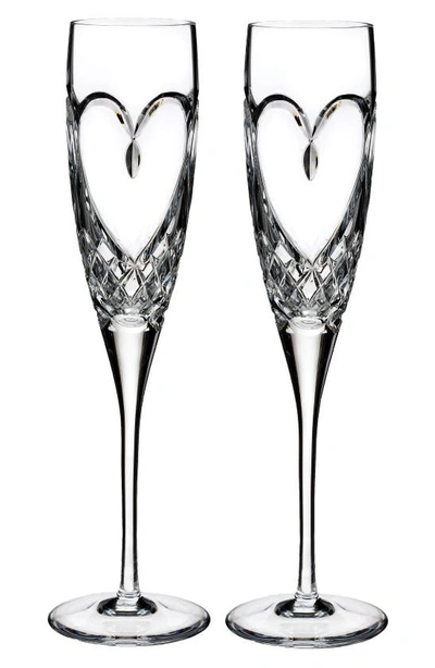 Waterford True Love Set Of 2 Lead Crystal Champagne Flutes In Clear