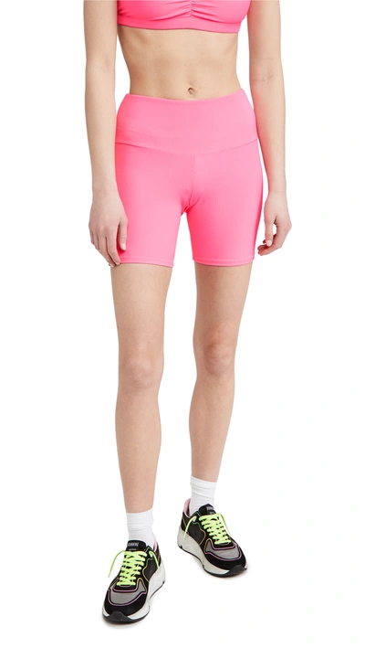 Onzie High Waist Rib Bike Shorts In Neon Pink