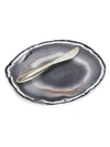 Anna New York Ita Agate Cheese Plate & Forma Spreader In Silver